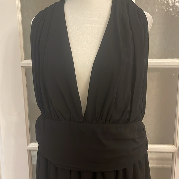 Minnete Black Cocktail Hi Lo Dress Size 2X Chiffon LBD Formal Plunge Neck - Picture 2 of 10
